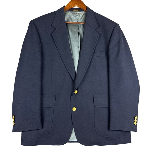 Stafford Other - Stafford Mens Navy Blue Worsted Wool Blend Blazer Gold Crest Button Jacket 42S